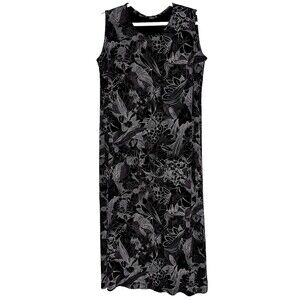Vikki Vi Black Purple Floral Travel Knit Midi Dress L Sleeveless